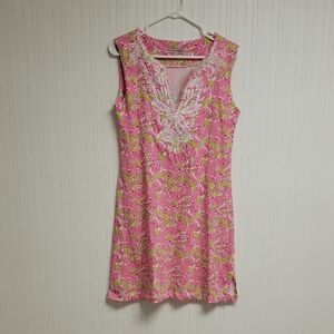 Barbara Gerwit Vintage Pink & Green Koala Print Dress Sz Medium. coastal